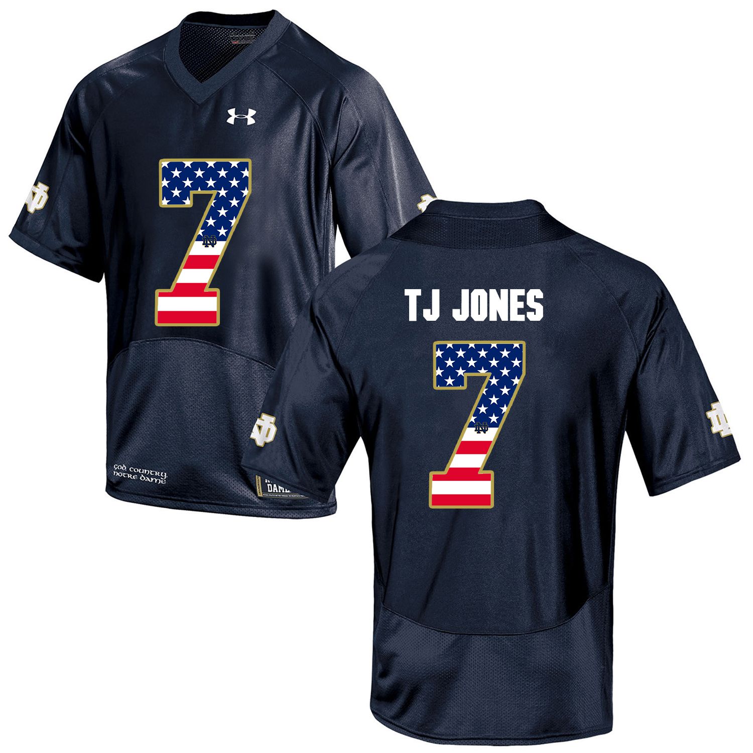 Men Norte Dame Fighting Irish 7 Tj Jones Navy Blue Flag Customized NCAA Jerseys